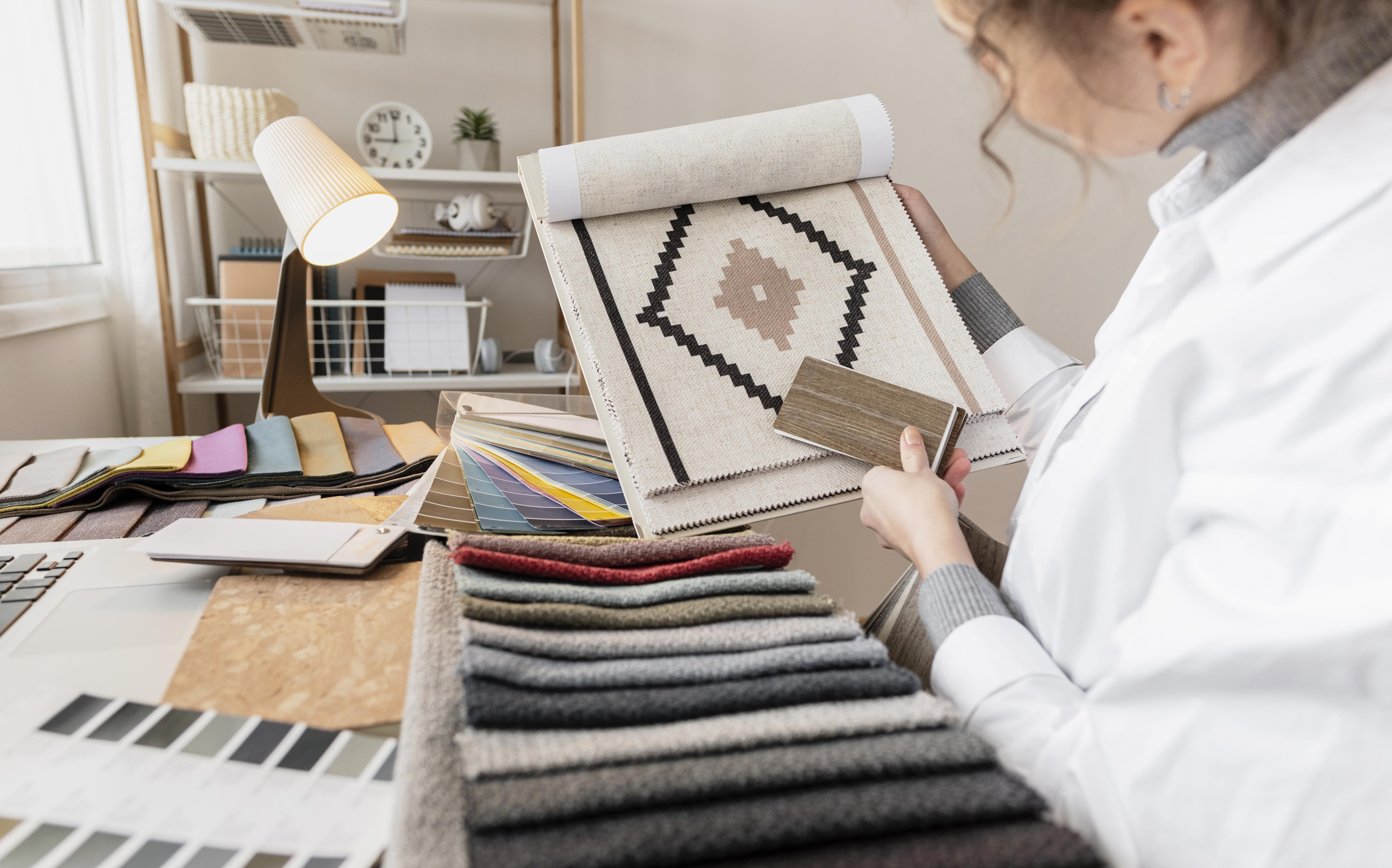 Designer selecting materials